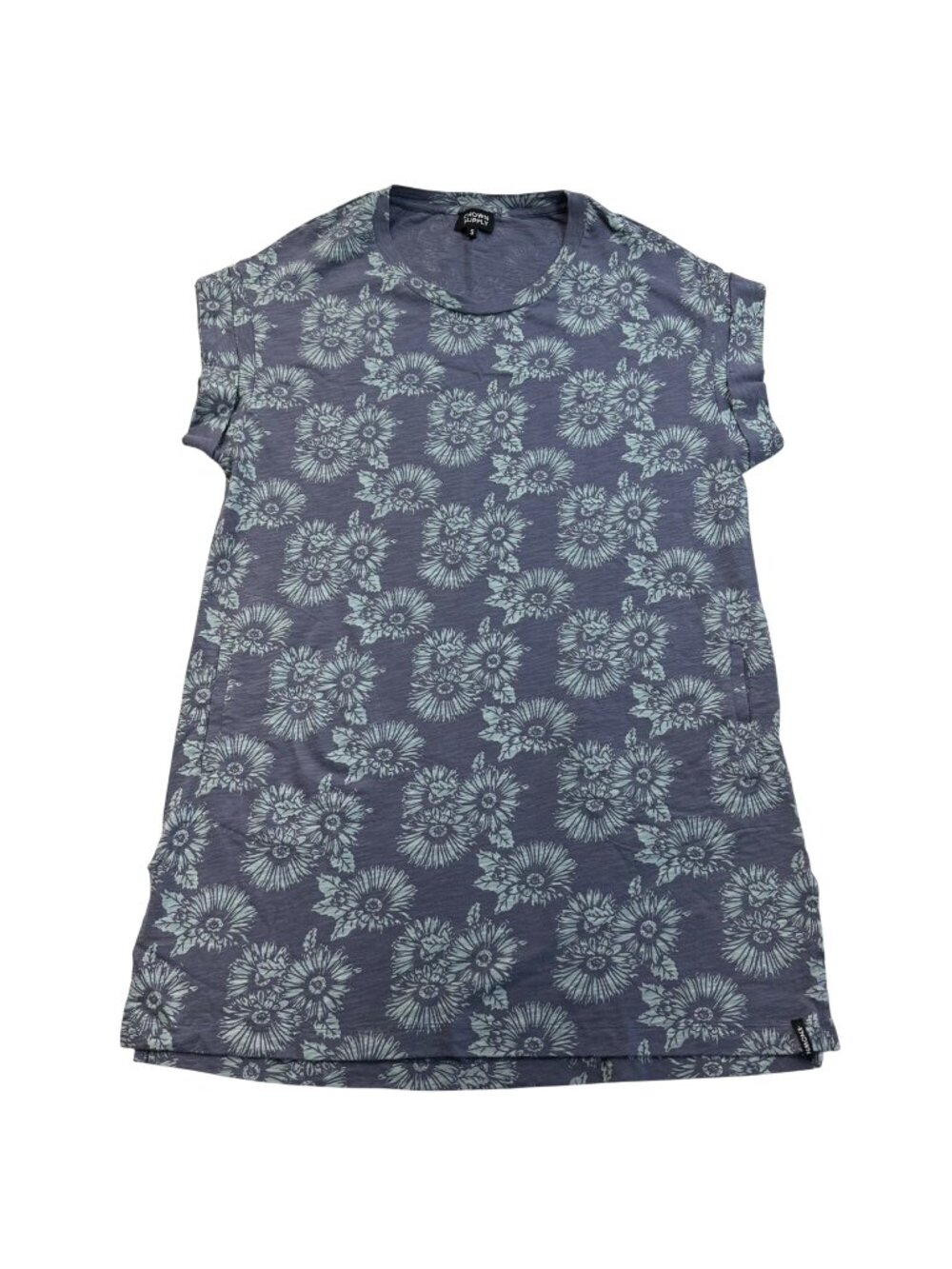 Known Supply Organic Cotton Casual Floral Print Dress Size Small Blue Pockets